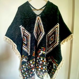 Southwest sweater poncho with tassels. OS